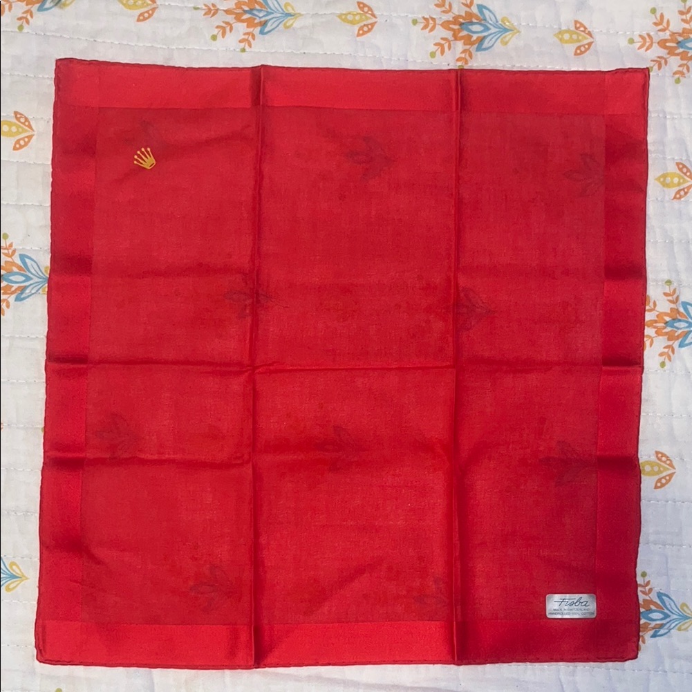 Vintage Rolex Red Pocket Square With Gold Logo